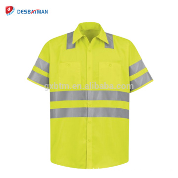 100% Polyester Men's Hi-visibility Yellow Work Polo Shirt High Quality Reflective Warning Safety Clothing With Pockets